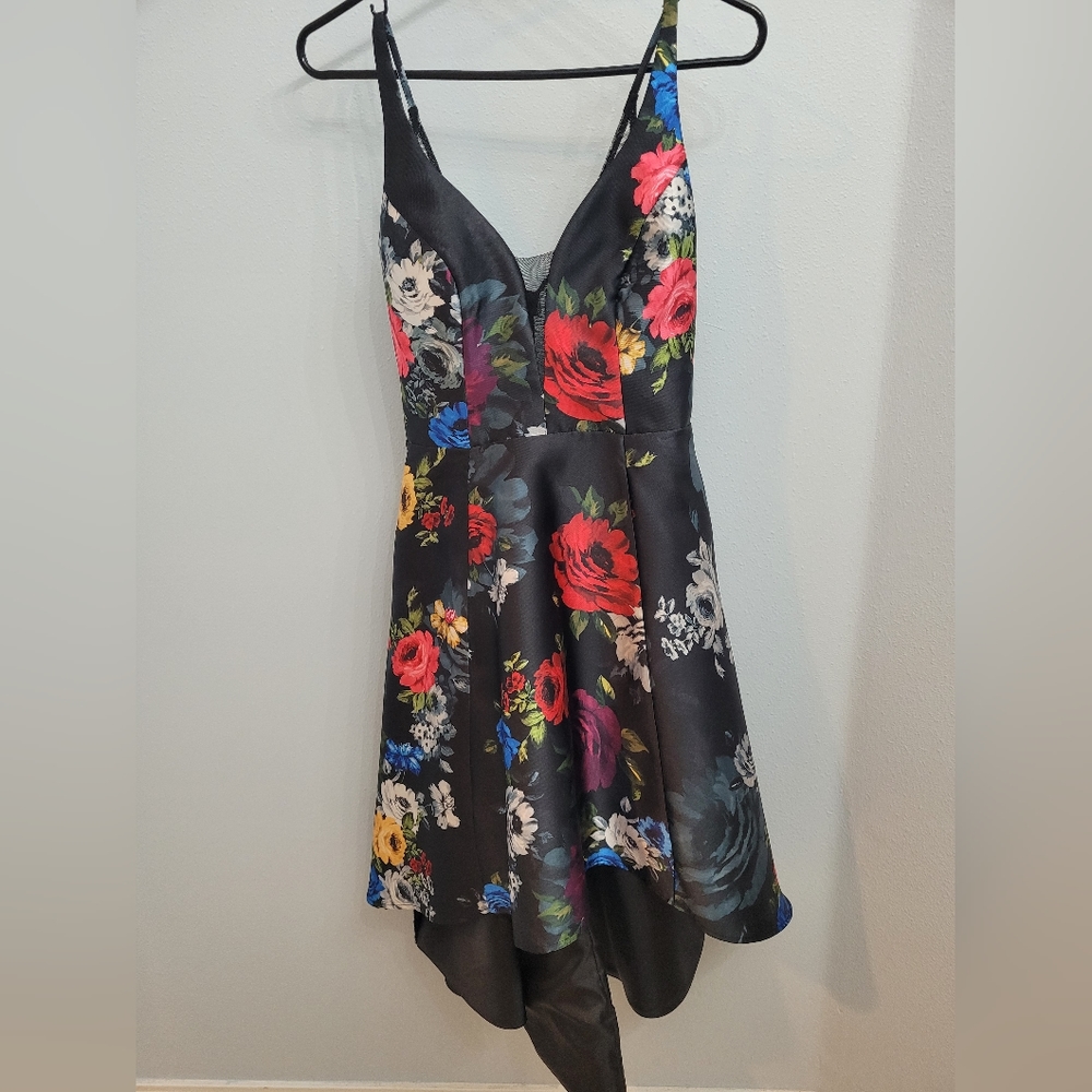 Sequin Hearts Floral high low Mikado cocktail dress size 7